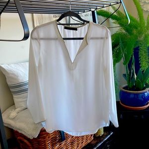 Zara white top with leather collar detail